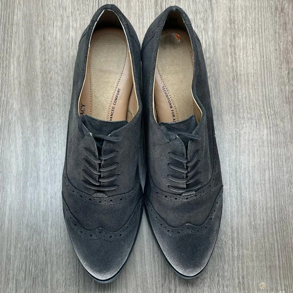 Ellen Tracy Booties Womens Sz 9.5M Active Tobin Wingtip Wedge Lace Up Suede Gray - Picture 6 of 12